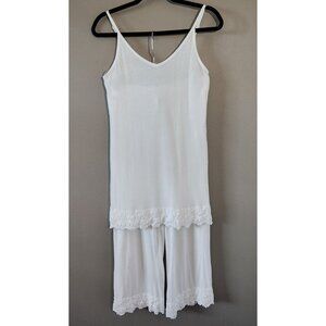 Soft Surroundings White Modal / Linen Blend Pajama Set W Embroidered Trim, Sm*